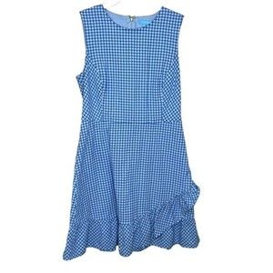 Draper James Blue Gingham Seersucker Sleeveless Faux Wrap Ruffle Dress Size 6 8